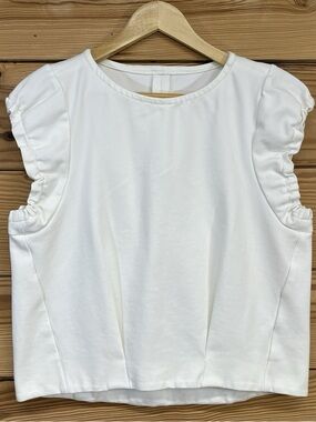 Maje White Sleeveless Top with Ruched Shoulders